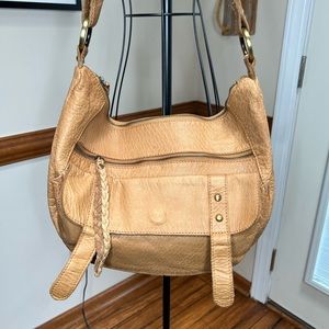 Aldo Tumbled Leather Vintage Hobo Messenger Bag Tan